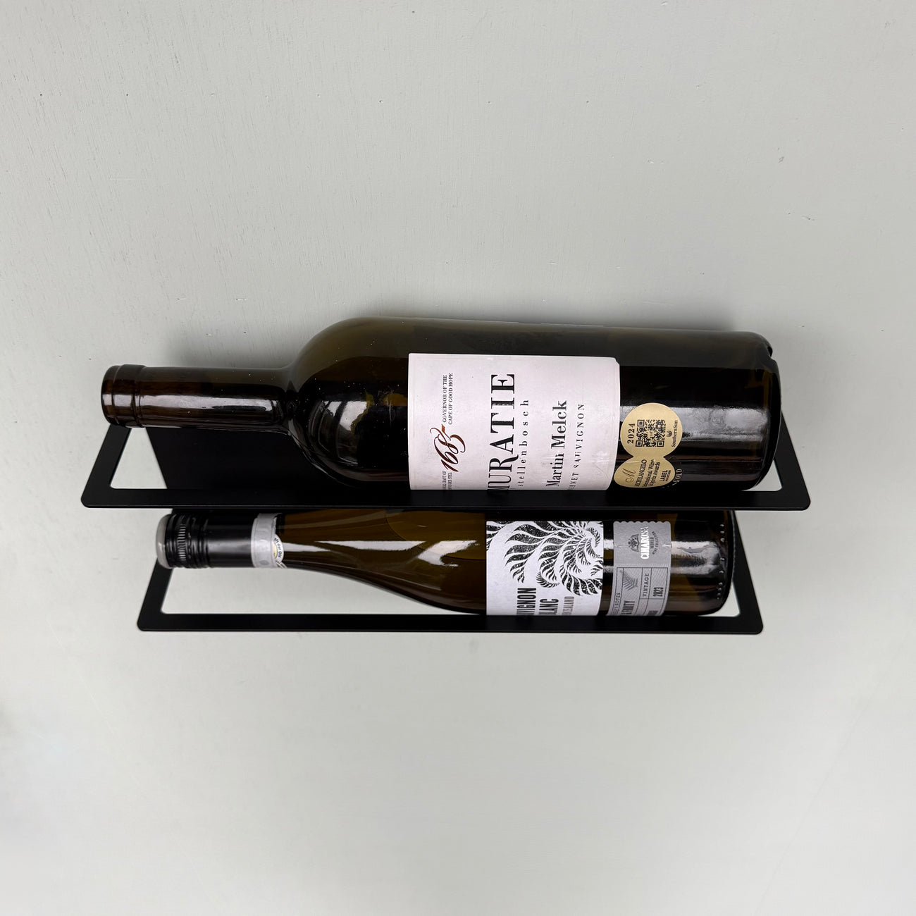 Wijnrek DUOVINO – wandmodel wijnrek voor 2 flessen met RVS bevestiging