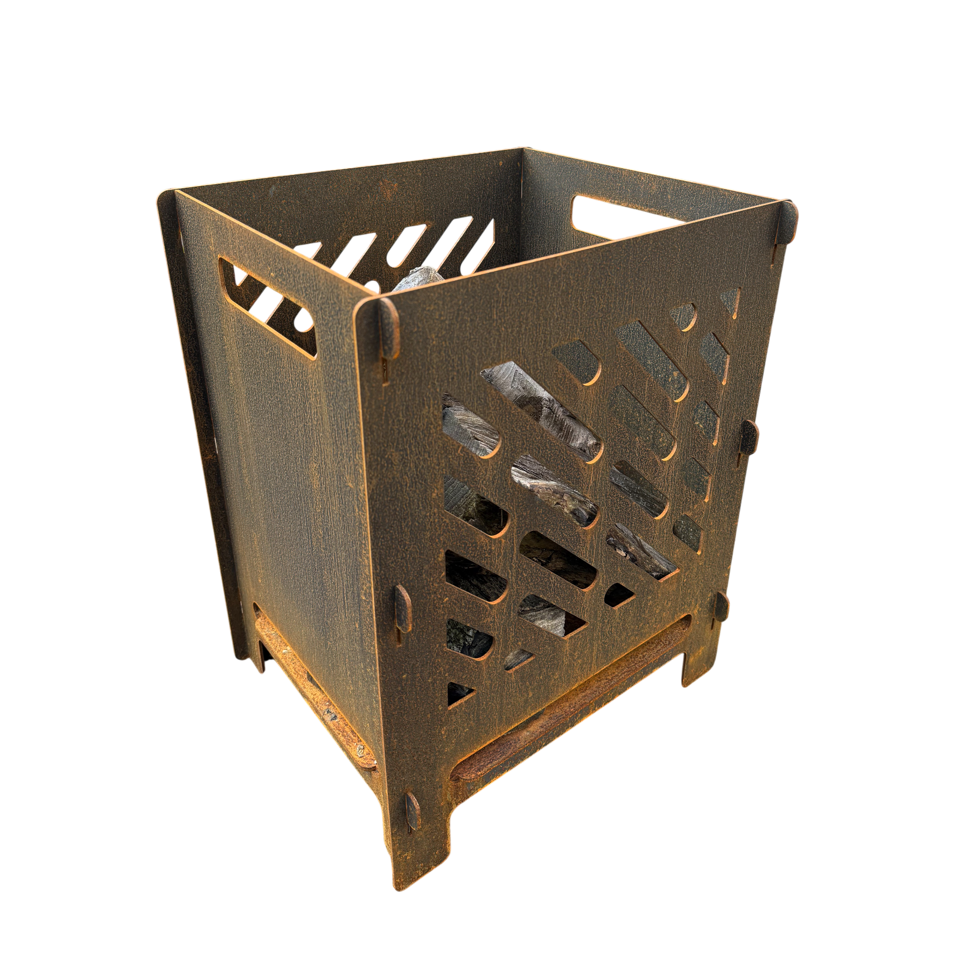 Vuurkorf FIRE van cortenstaal met roestlaag, modern design voor tuin of terras