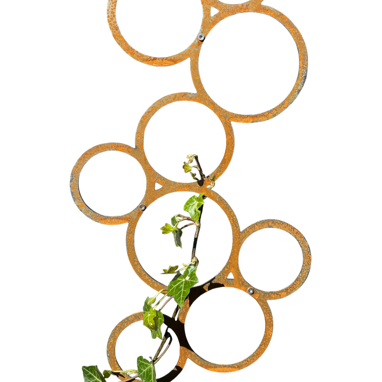 Klimplantrek BUBBLE van cortenstaal met rondjes motief voor klimplanten aan de buitenmuur