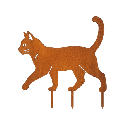 Tuinsteker LYNX van Stalen Design, lopende kat van 3 mm cortenstaal met snorharen en speelse staart.