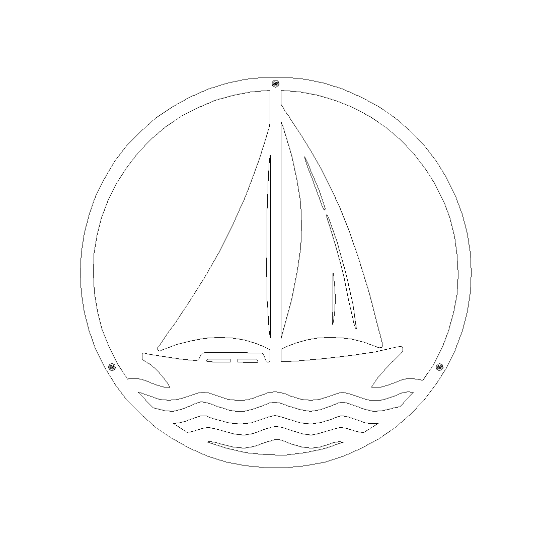 Wanddecoratie SAIL van cortenstaal met zeilboot en golven, ronde muurdecoratie voor buiten