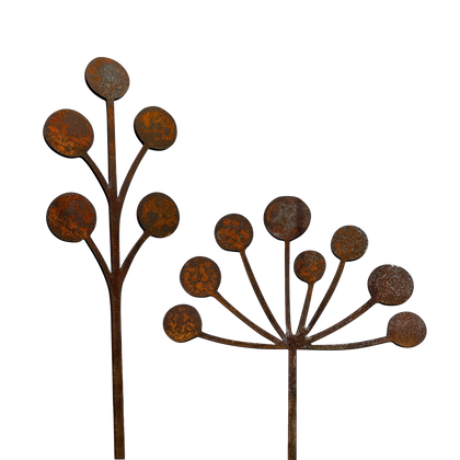 Tuinsteker ALLIUMS van Stalen Design, cortenstalen sierui tuinvormen als decoratie voor border of tuin.