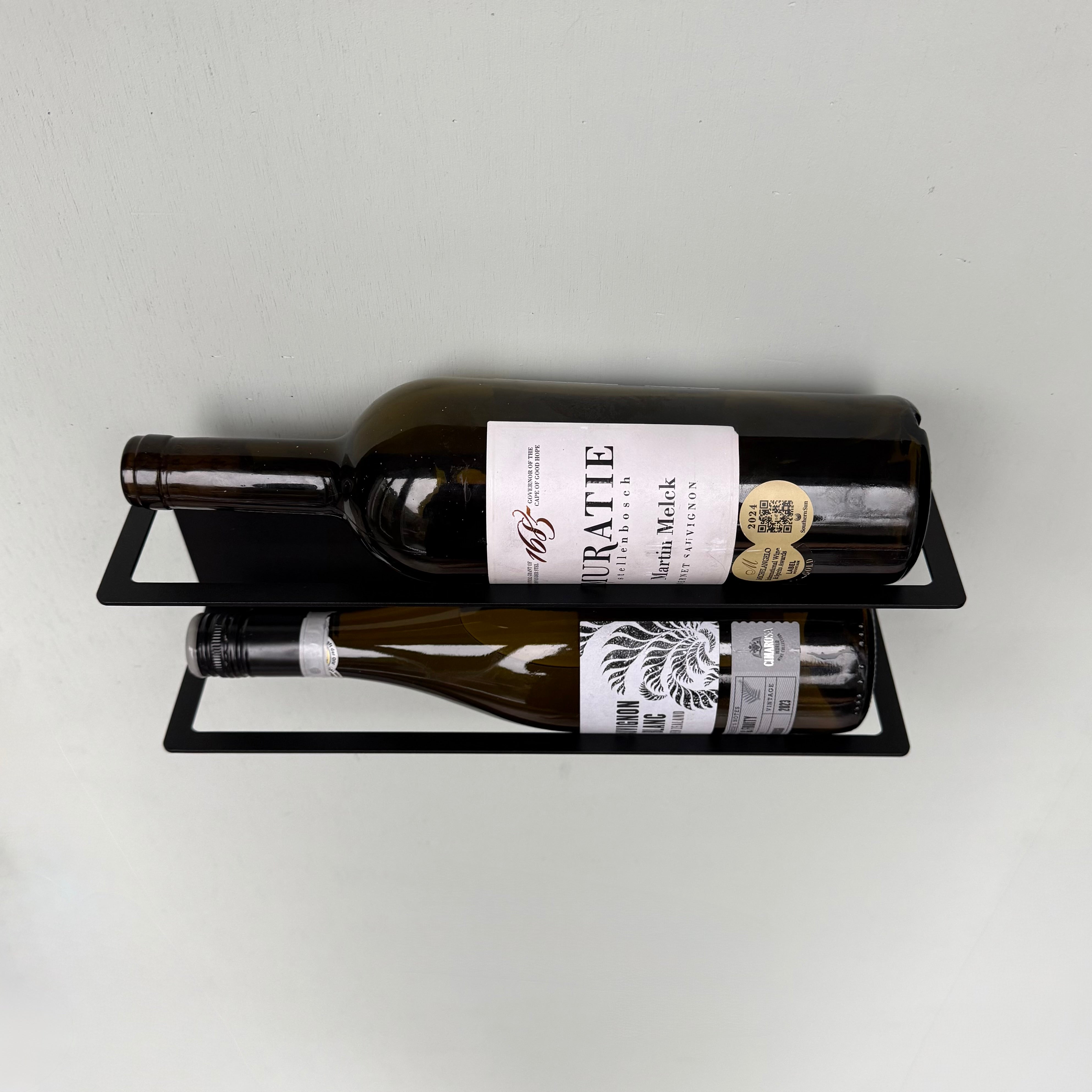 Wijnrek DUOVINO – wandmodel wijnrek voor 2 flessen met RVS bevestiging