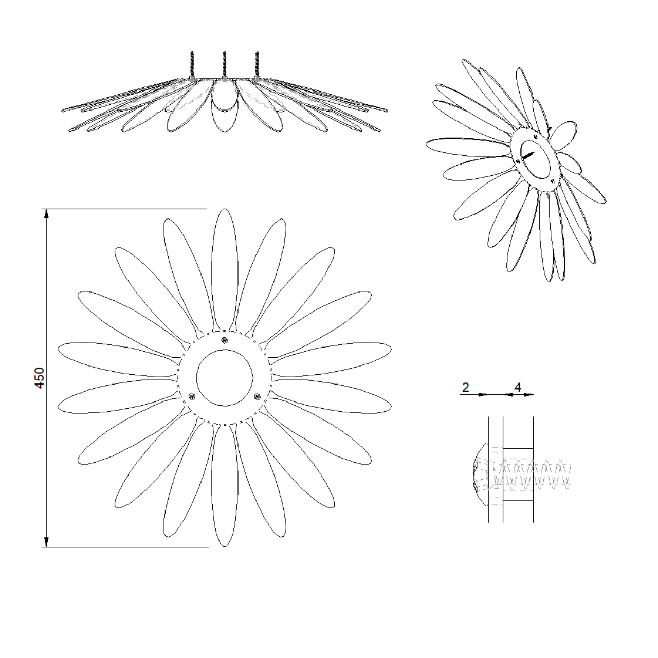 Wanddecoratie MARGA van cortenstaal met bloemmotief, ronde wanddecoratie Ø 450 mm voor gevel, tuinmuur of schutting