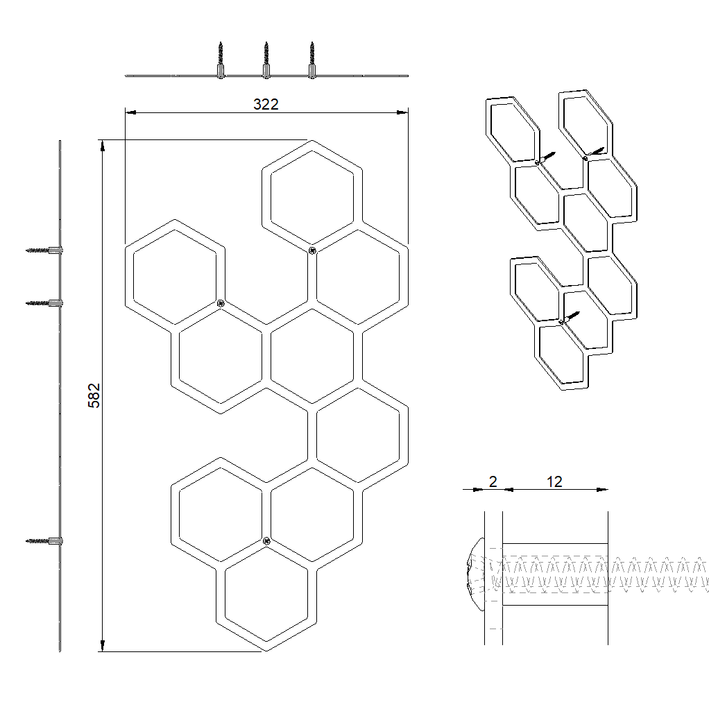 Klimplantrek HEXA van cortenstaal met hexagon motief voor klimplanten aan de buitenmuur