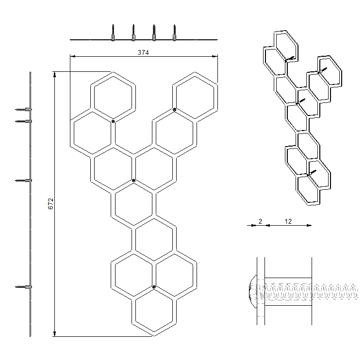 Wanddecoratie HIVE van cortenstaal met 11 hexagons – voor buiten