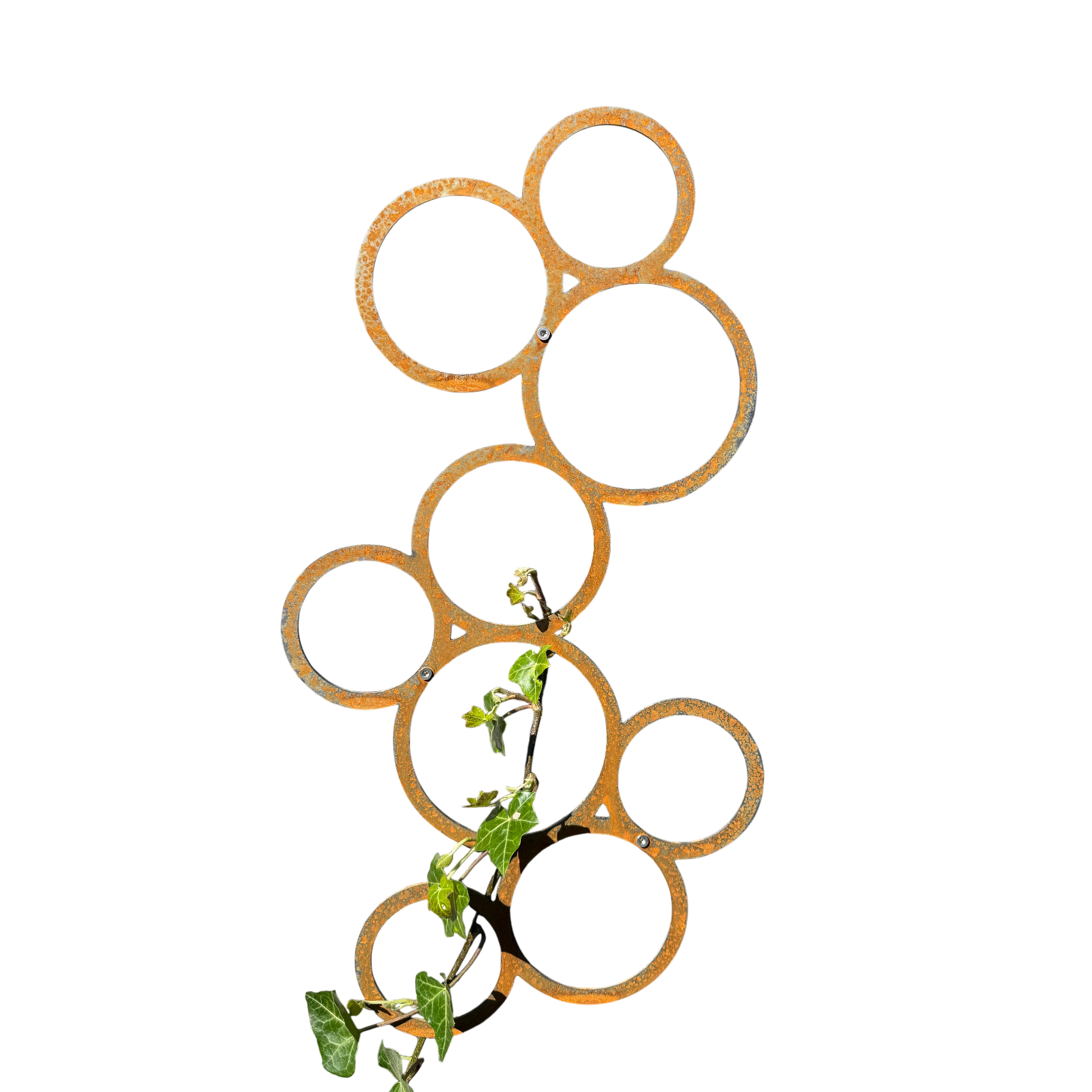 Klimplantrek BUBBLE van cortenstaal met rondjes motief voor klimplanten aan de buitenmuur