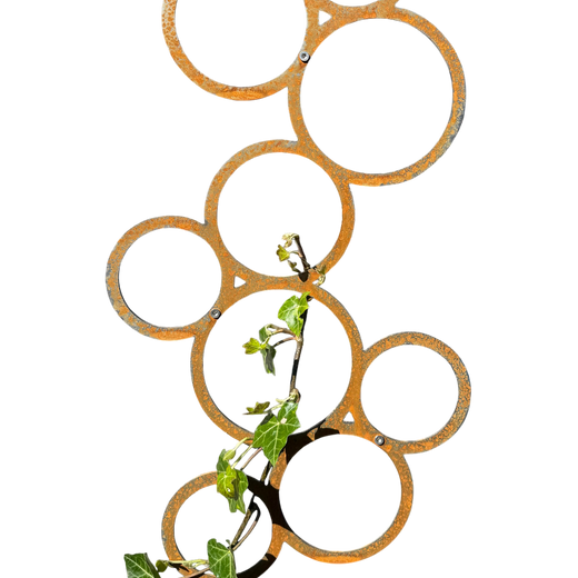 Wanddecoratie BUBBLE van cortenstaal met 9 ronde openingen – voor buiten