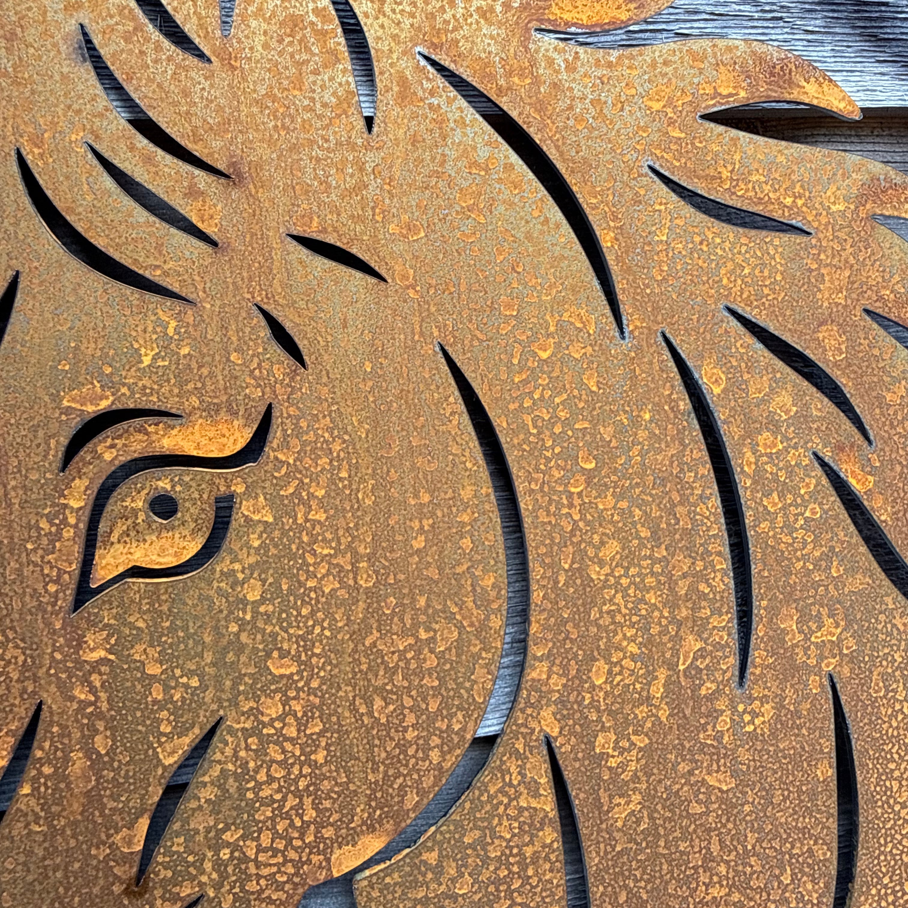 Wanddecoratie HORSE van cortenstaal met paard, ronde wanddecoratie Ø 450 mm voor gevel, tuinmuur of schutting
