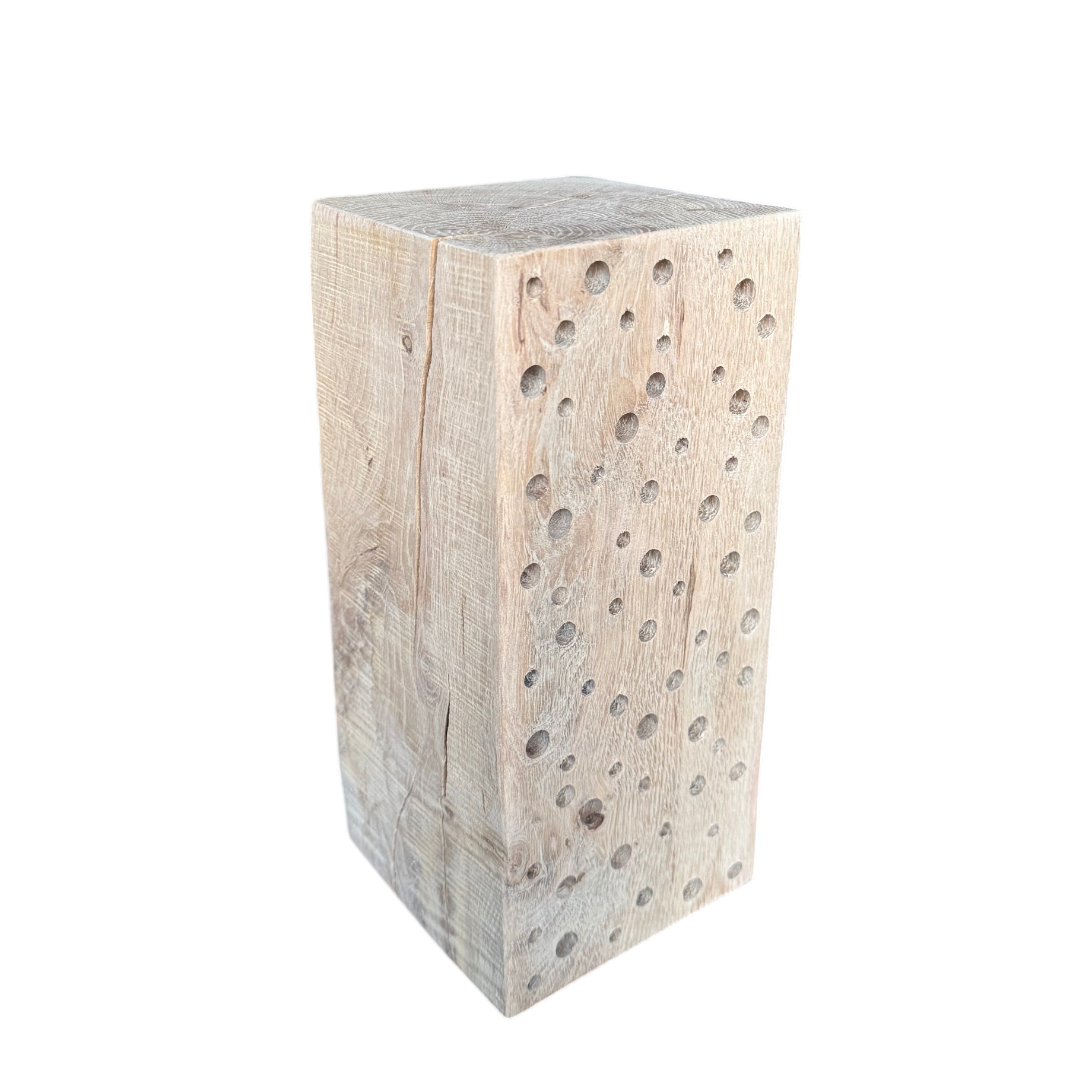 Bijenhotel HOUTBLOK van Stalen Design, eiken bijenblok met diverse nestgaten voor wilde bijen.