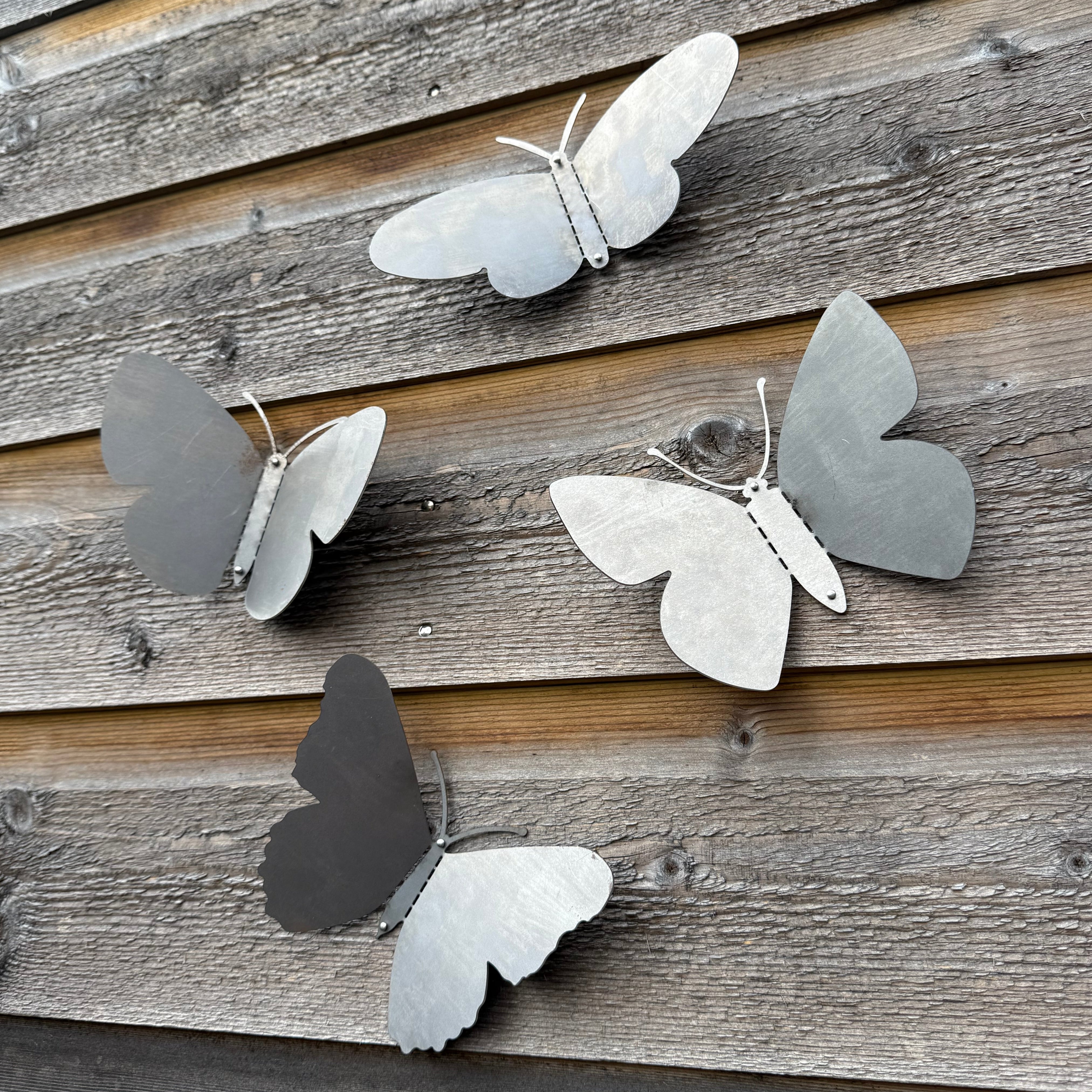 Tuinvorm BUTTERFLIES – set van 4 cortenstalen vlinders voor wandmontage