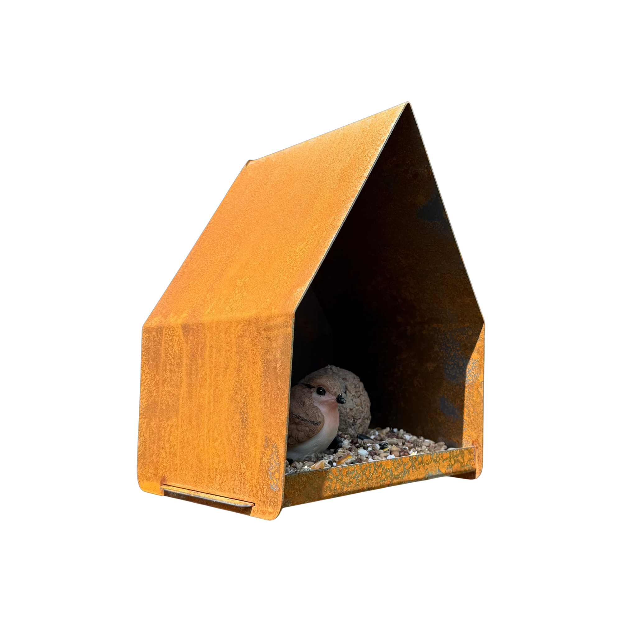 Vogelvoederhuis ZEST, modern houten voederhuis voor tuinvogels met strak ontwerp en open zijden.