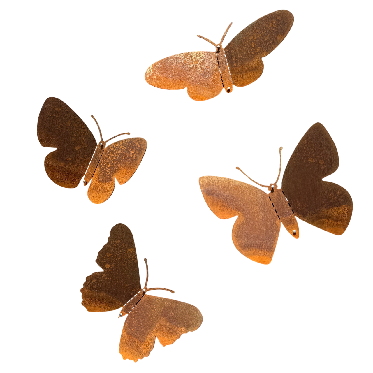 Tuinvorm BUTTERFLIES – set van 4 cortenstalen vlinders voor wandmontage