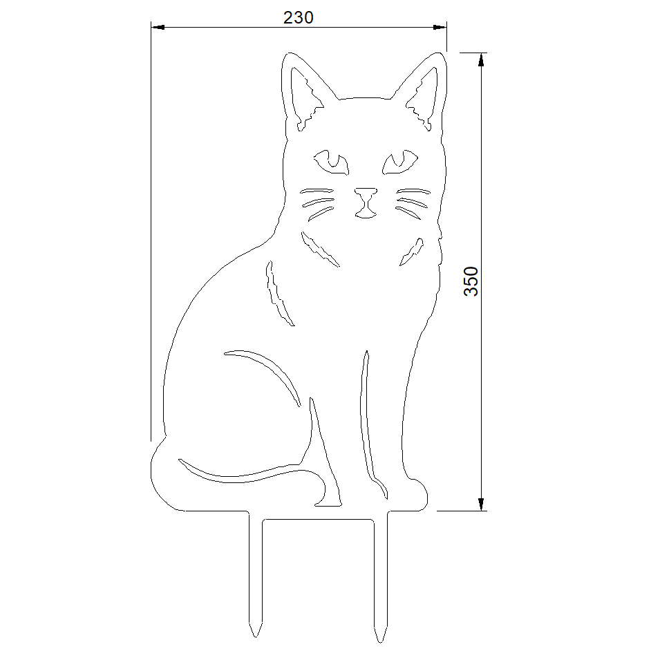 Tuinsteker SFINX van Stalen Design, zittende kat van 3 mm cortenstaal met zichtbare snorharen en staart.