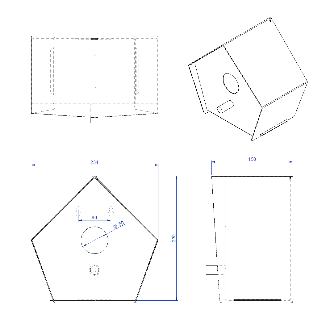 Vogelhuis QUINTA – vijfhoekig vogelhuis met zitstokje voor wand