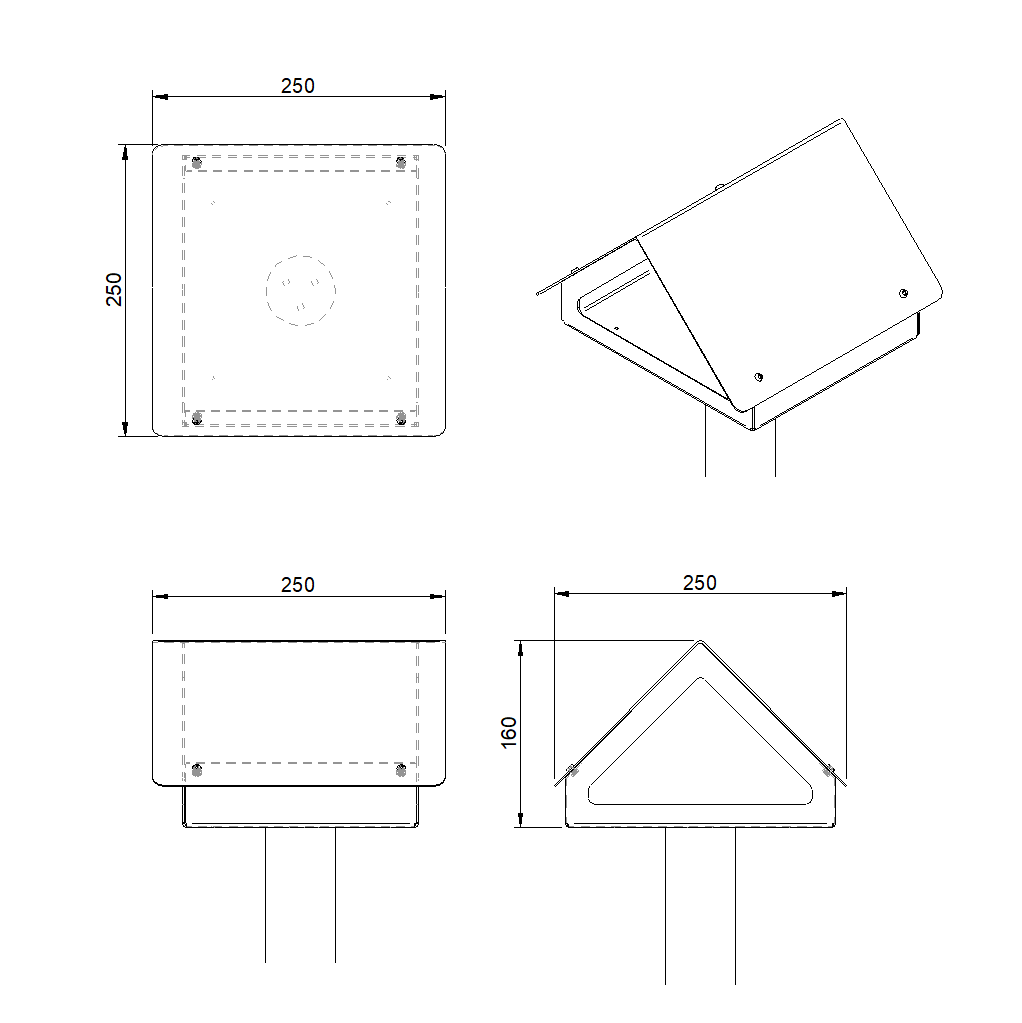 Vogelvoederhuis WINK van cortenstaal met zadeldak, geschikt voor montage op paal