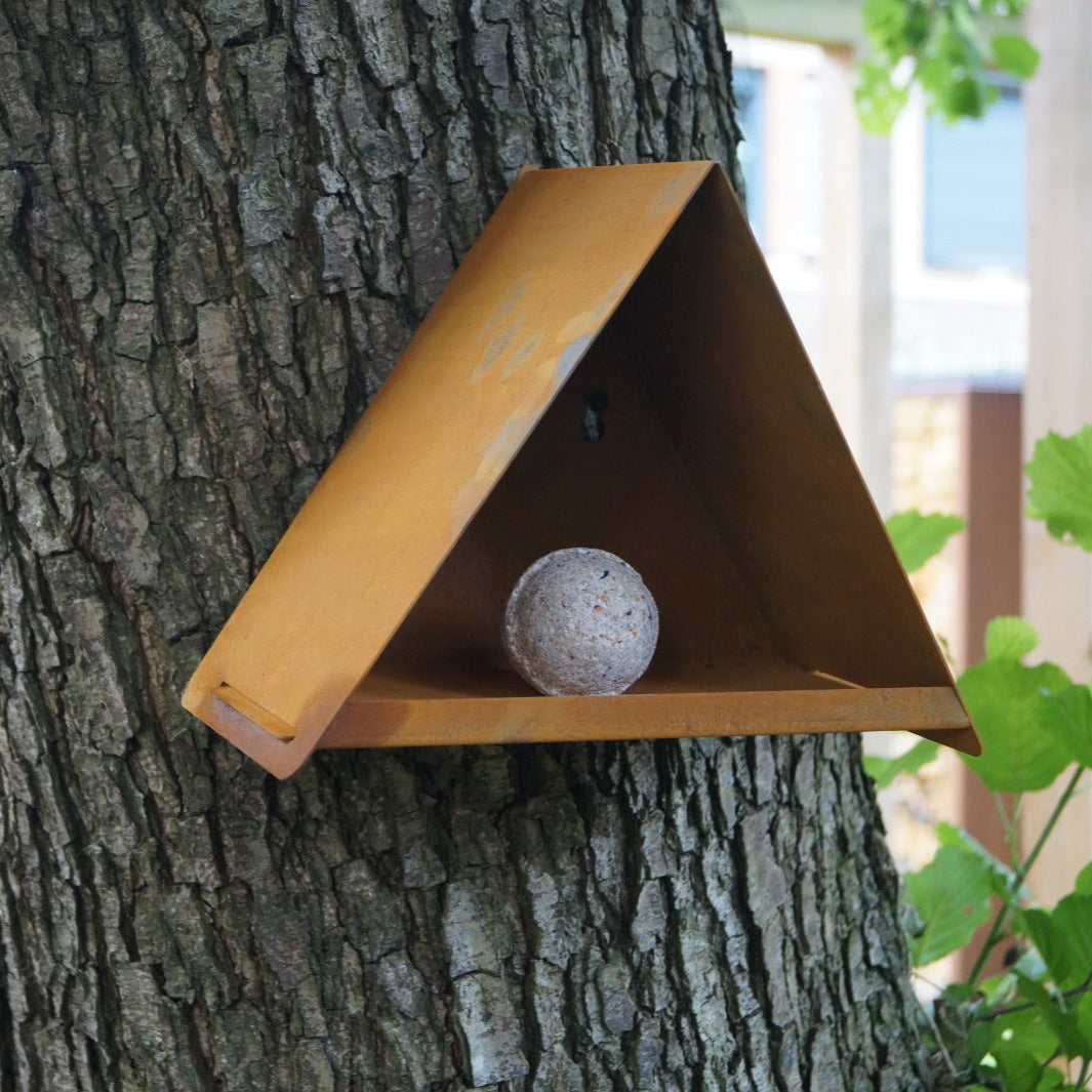 Vogelvoederhuis METEOR – corten wandvoederhuis met montage set